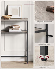 Slim 2 Tier Sofa Table with Storage Shelf in Heather Greige and Ink Black by Vasagle