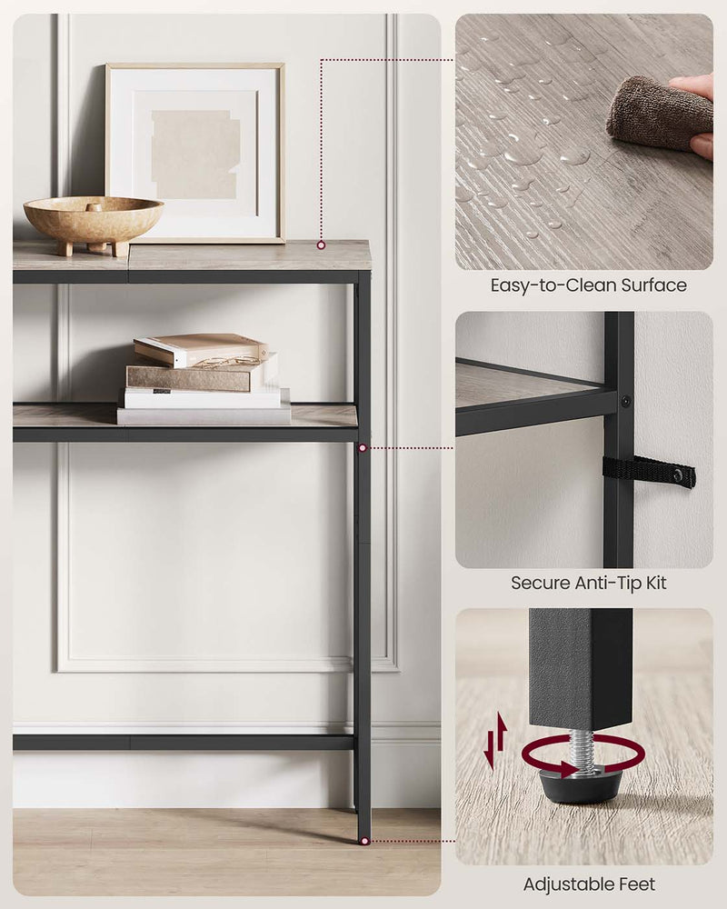 Slim 2 Tier Sofa Table with Storage Shelf in Heather Greige and Ink Black by Vasagle