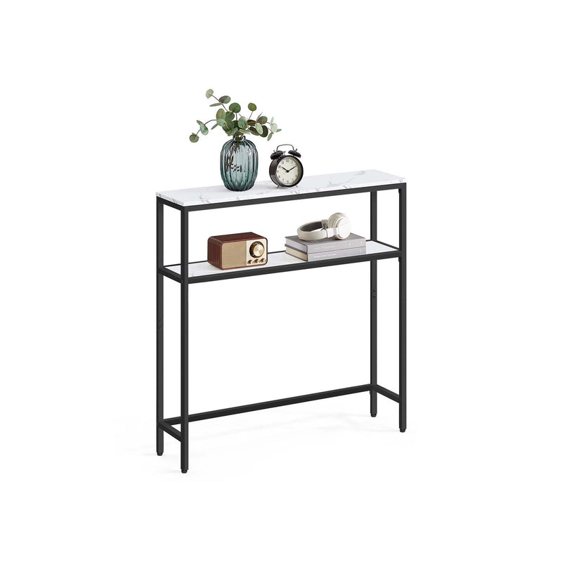 Marble White and Ink Black Console Table with 2 Open Shelves for Hallway by Vasagle