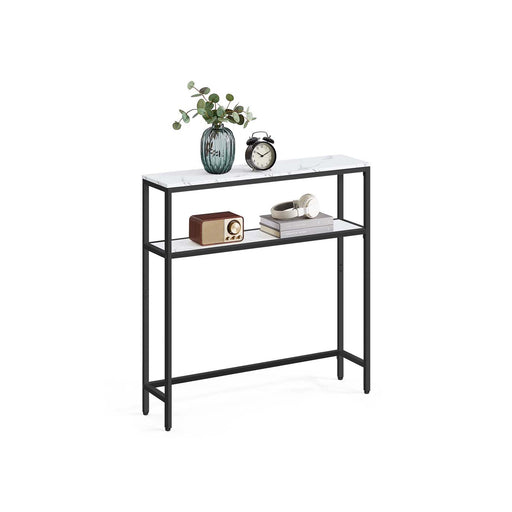 Marble White and Ink Black Console Table with 2 Open Shelves for Hallway by Vasagle