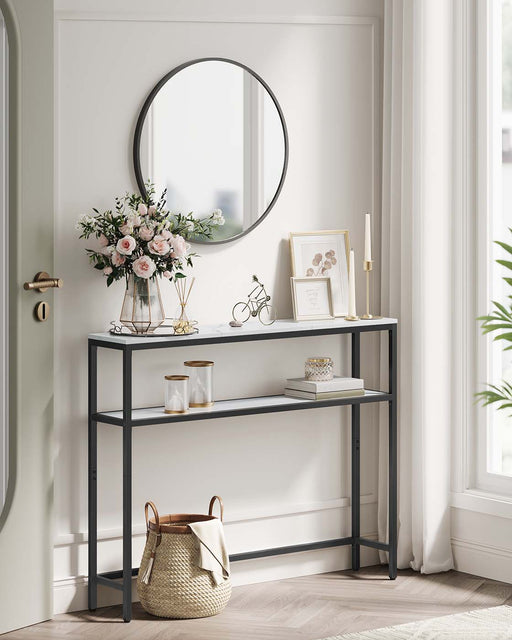 Marble White and Ink Black Console Table with 2 Open Shelves for Hallway by Vasagle