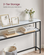 Marble White and Ink Black Console Table with 2 Open Shelves for Hallway by Vasagle
