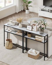 Marble White and Ink Black Console Table with 2 Open Shelves for Hallway by Vasagle