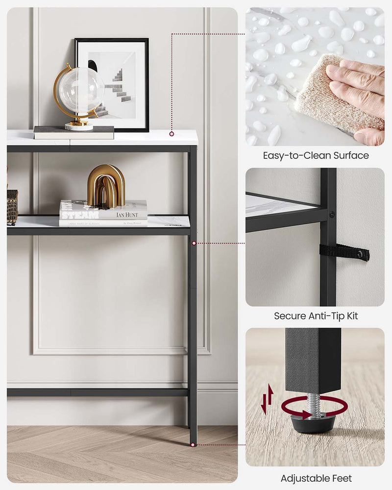 Marble White and Ink Black Console Table with 2 Open Shelves for Hallway by Vasagle
