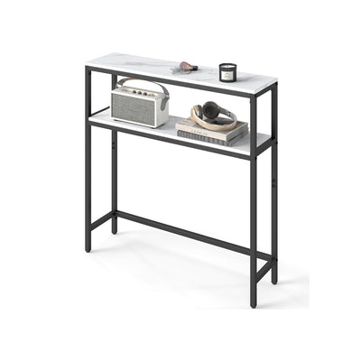 Slim 2 Tier Hallway Sofa Table Marble White and Black Finish Space Saving Design by Vasagle