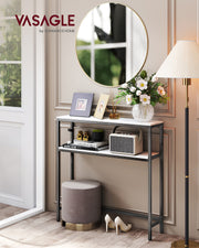 Slim 2 Tier Hallway Sofa Table Marble White and Black Finish Space Saving Design by Vasagle