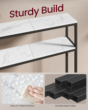 Slim 2 Tier Hallway Sofa Table Marble White and Black Finish Space Saving Design by Vasagle
