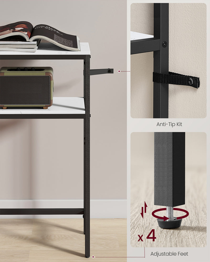 Slim 2 Tier Hallway Sofa Table Marble White and Black Finish Space Saving Design by Vasagle