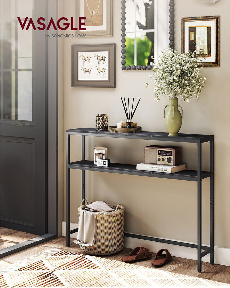 Charcoal Grey Console Table with Two Storage Shelves for Hallway or Living Room by Vasagle