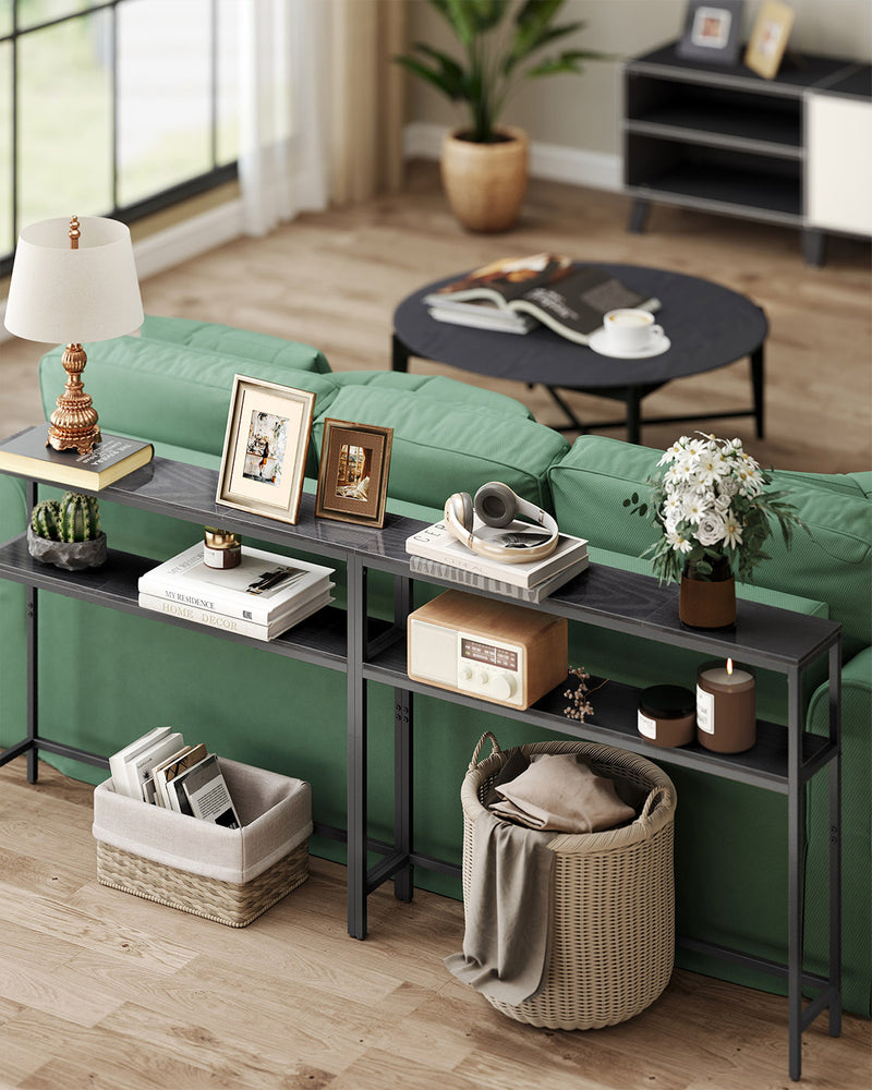 Charcoal Grey Console Table with Two Storage Shelves for Hallway or Living Room by Vasagle