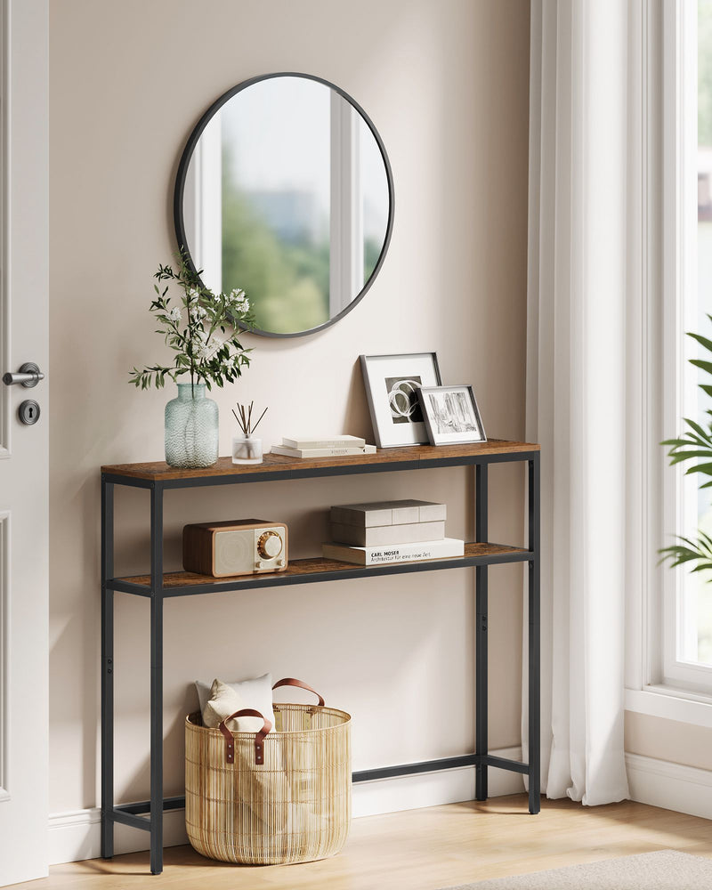 Rustic Brown Console Table with Two Shelves for Hallway or Living Room by Vasagle