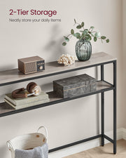 Heather Greige and Ink Black Console Table with Two Storage Shelves for Hallway by Vasagle