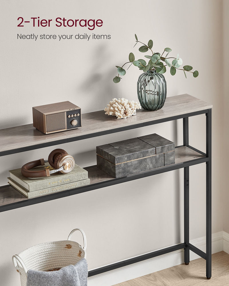 Heather Greige and Ink Black Console Table with Two Storage Shelves for Hallway by Vasagle