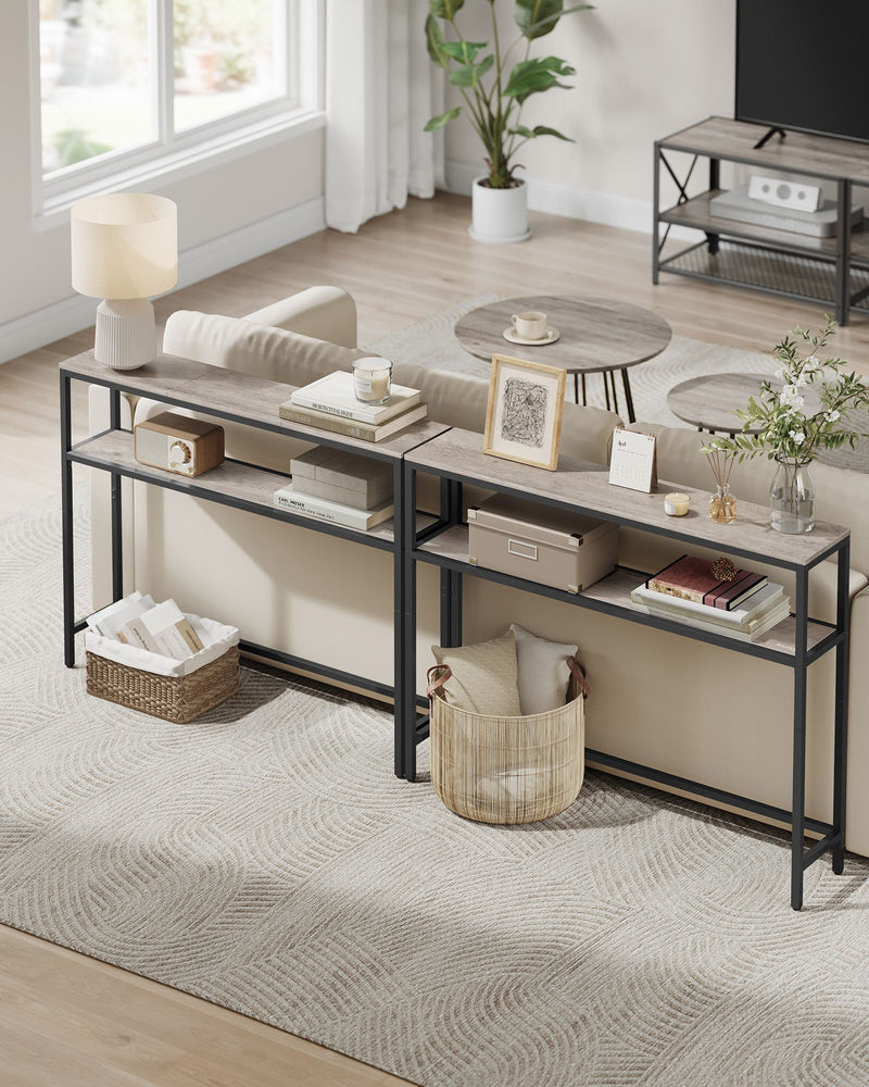 Heather Greige and Ink Black Console Table with Two Storage Shelves for Hallway by Vasagle