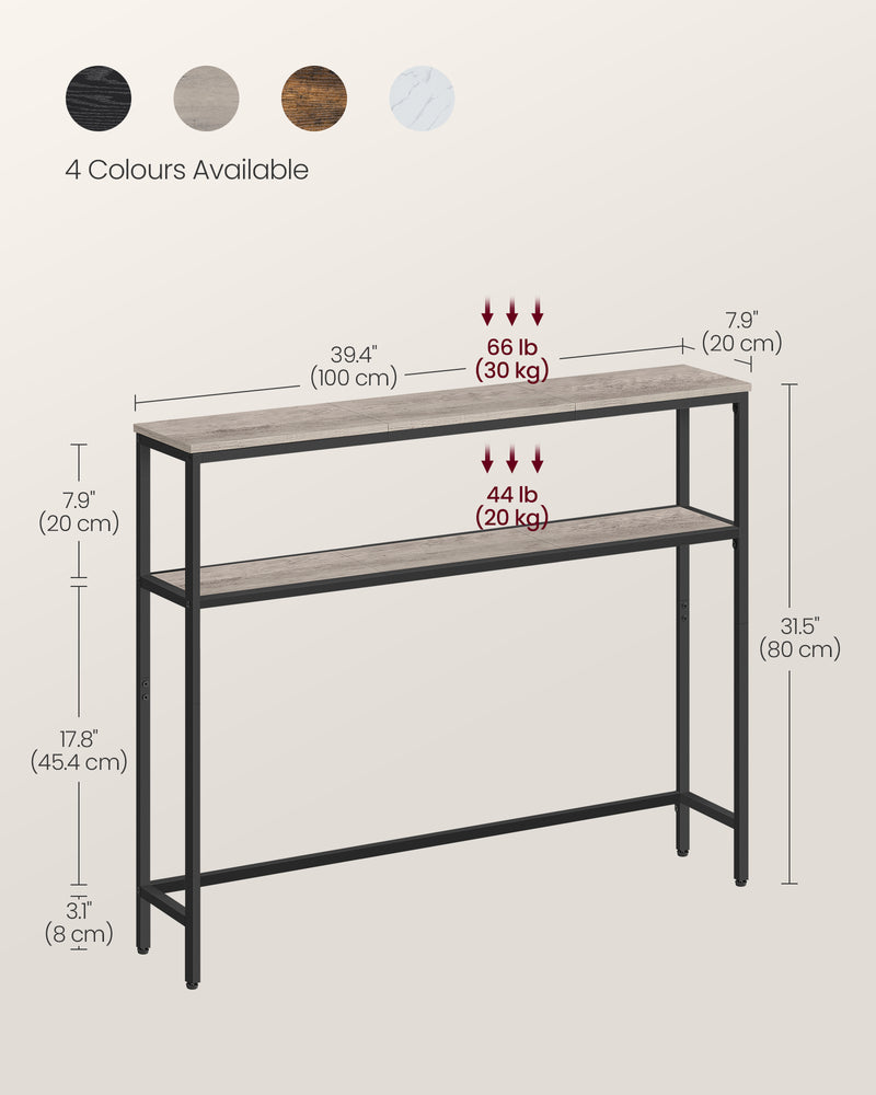 Heather Greige and Ink Black Console Table with Two Storage Shelves for Hallway by Vasagle