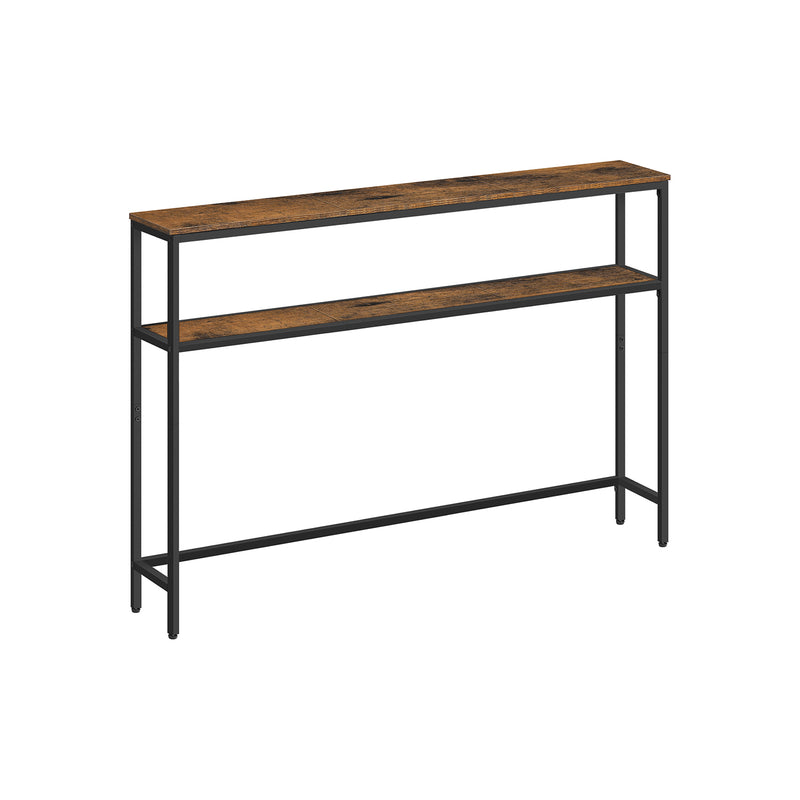 Rustic Brown and Black Two Tier Console Table for Hallway with Storage Shelf by Vasagle