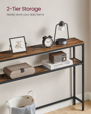 Rustic Brown and Black Two Tier Console Table for Hallway with Storage Shelf by Vasagle