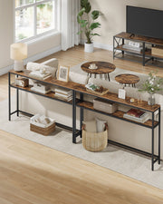 Rustic Brown and Black Two Tier Console Table for Hallway with Storage Shelf by Vasagle