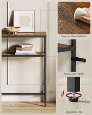 Rustic Brown and Black Two Tier Console Table for Hallway with Storage Shelf by Vasagle