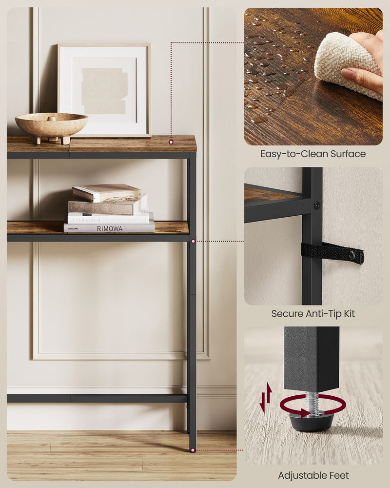 Rustic Brown and Black Two Tier Console Table for Hallway with Storage Shelf by Vasagle