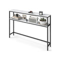 Two Tier Marble and Black Console Table for Hallway with Storage Shelf by Vasagle