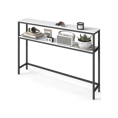 Two Tier Marble and Black Console Table for Hallway with Storage Shelf by Vasagle