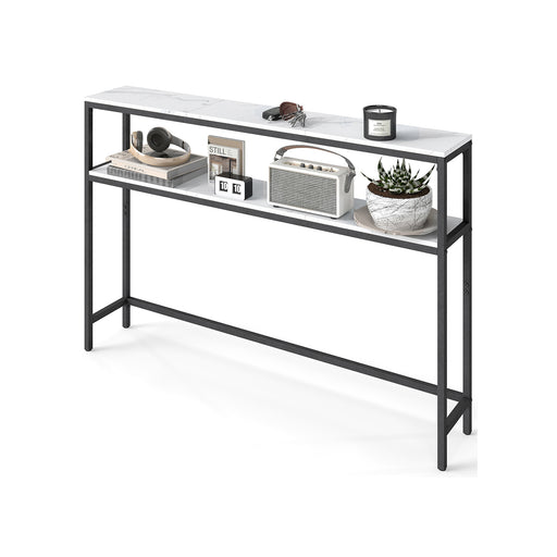 Two Tier Marble and Black Console Table for Hallway with Storage Shelf by Vasagle