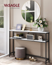 Two Tier Marble and Black Console Table for Hallway with Storage Shelf by Vasagle