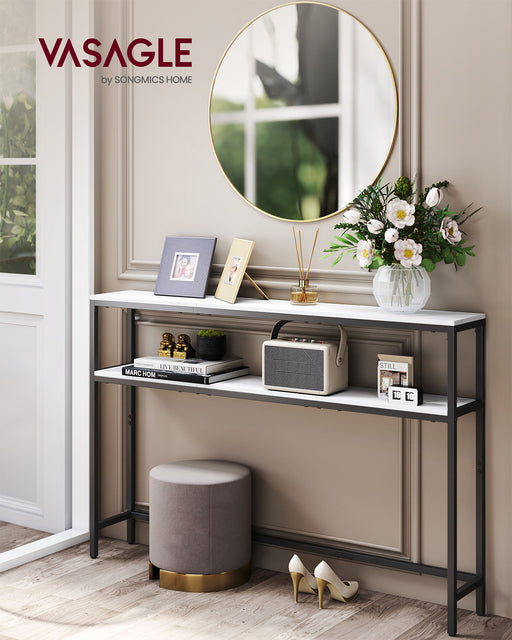 Two Tier Marble and Black Console Table for Hallway with Storage Shelf by Vasagle