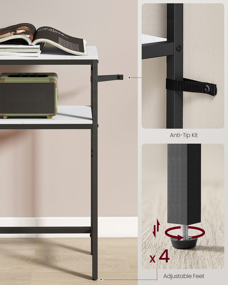 Two Tier Marble and Black Console Table for Hallway with Storage Shelf by Vasagle