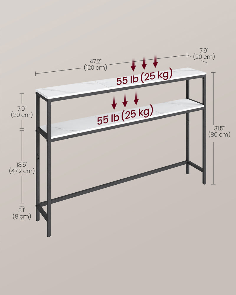 Two Tier Marble and Black Console Table for Hallway with Storage Shelf by Vasagle