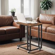 Industrial C Shaped End Table with Wheels for Living Room or Bedroom by Vasagle