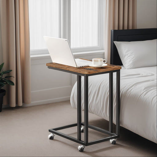 Industrial C Shaped End Table with Wheels for Living Room or Bedroom by Vasagle