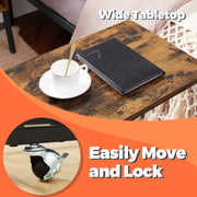 Industrial C Shaped End Table with Wheels for Living Room or Bedroom by Vasagle