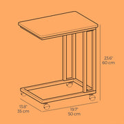 Industrial C Shaped End Table with Wheels for Living Room or Bedroom by Vasagle