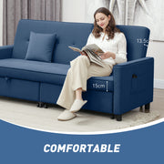 Blue Three Seater Velvet Feel Sofa Bed Comfortable and Stylish by HOMCOM