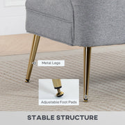 2 Seater Sofa, Light Grey Wing Back Sofa With Thick Cushioned Seat And Gold Metal Legs For Small Living Rooms