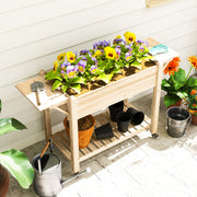 Wooden Raised Planter with Shelves 46 x 94cm Natural Finish by Outsunny