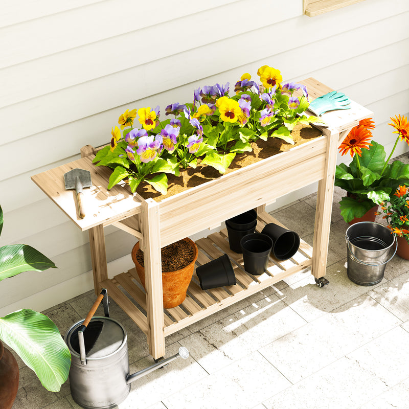 Wooden Raised Planter with Shelves 46 x 94cm Natural Finish by Outsunny