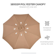 3m Wooden Garden Parasol with 8 Ribs for Outdoor Patio Sun Shade Shelter Khaki AOSOM