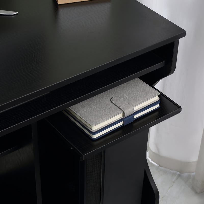 Black Compact Work Desk with Wheels and Multi Storage by HOMCOM