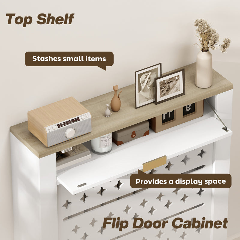 Radiator Cover with Storage Drawer Modern Slatted Design for Living Room White