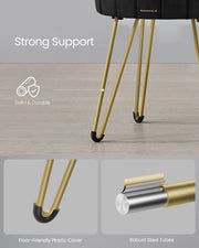 Ink Black Velvet Round Storage Ottoman with Metal Legs for Living Room by Songmics