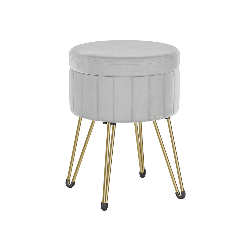 Velvet Round Storage Ottoman with Metal Legs in Dove Grey for Living Room by Songmics