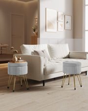 Velvet Round Storage Ottoman with Metal Legs in Dove Grey for Living Room by Songmics