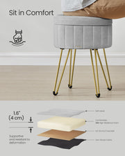 Velvet Round Storage Ottoman with Metal Legs in Dove Grey for Living Room by Songmics