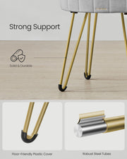 Velvet Round Storage Ottoman with Metal Legs in Dove Grey for Living Room by Songmics