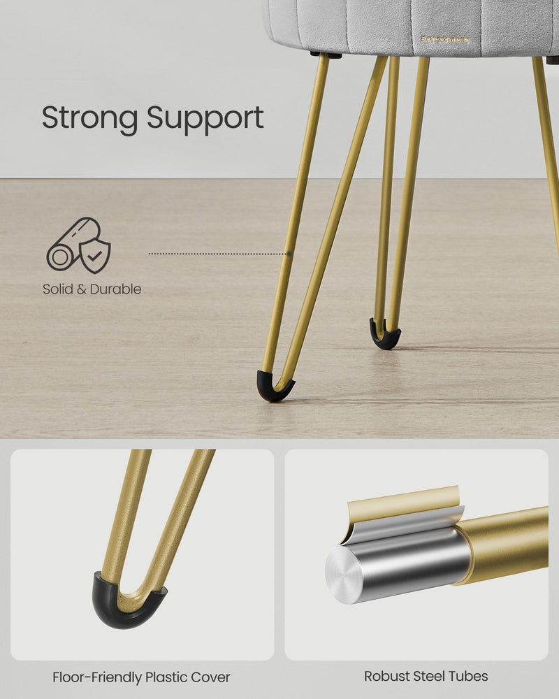 Velvet Round Storage Ottoman with Metal Legs in Dove Grey for Living Room by Songmics