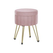Velvet Round Storage Ottoman with Gold Metal Legs in Jelly Pink for Living Room by Songmics
