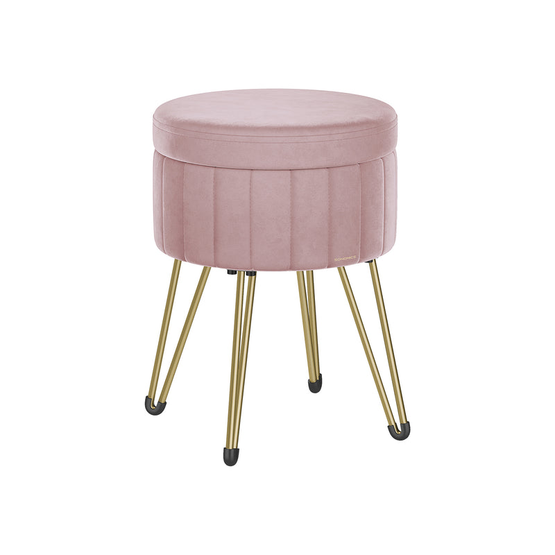 Velvet Round Storage Ottoman with Gold Metal Legs in Jelly Pink for Living Room by Songmics
